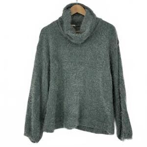 Kate & Sam Soft Fuzzy Cowl Neck Gray/Blue Oversized Sweater Sz Large